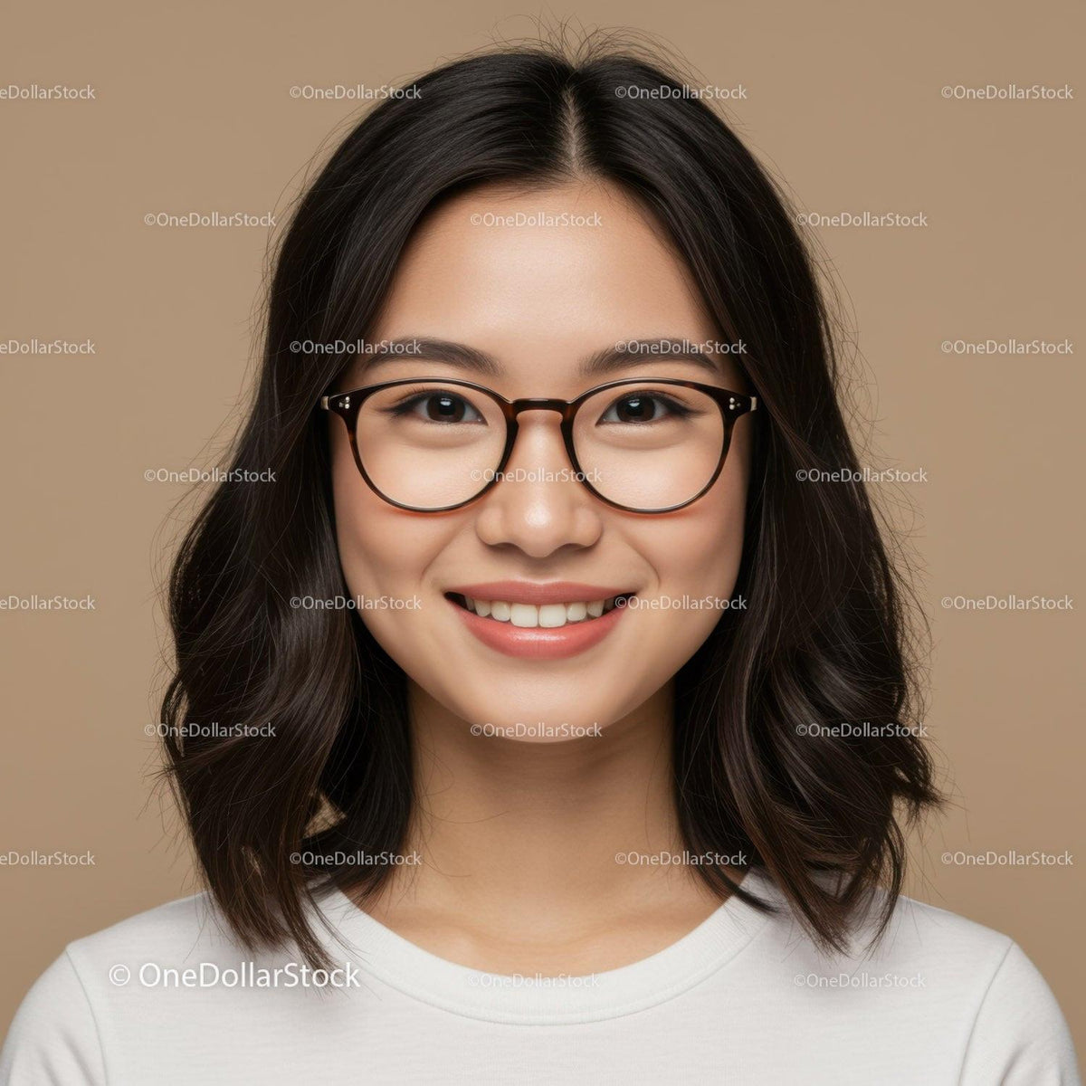 Young Asian Woman Wearing Glasses Smiling Portrait