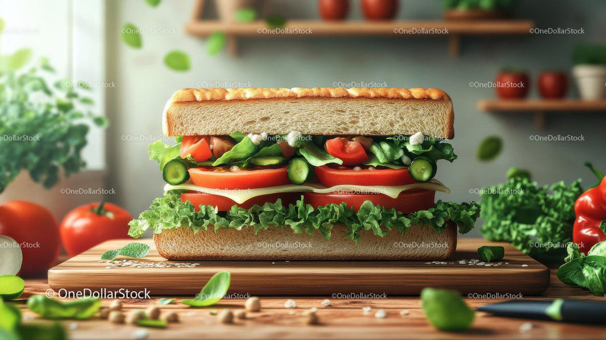 Colorful Vegetable Sandwich with Fresh Tomato and Cucumber Layers