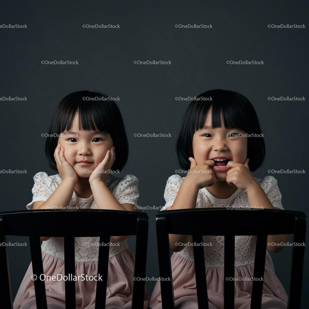 Two Happy Girls with Joyful Expressions Sitting Together Stock Photo Bundle preview