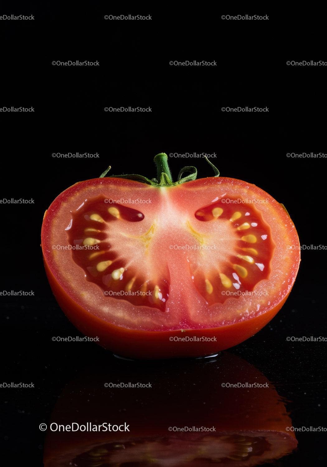 Fresh Tomato Half with Seeds and Juicy Interior