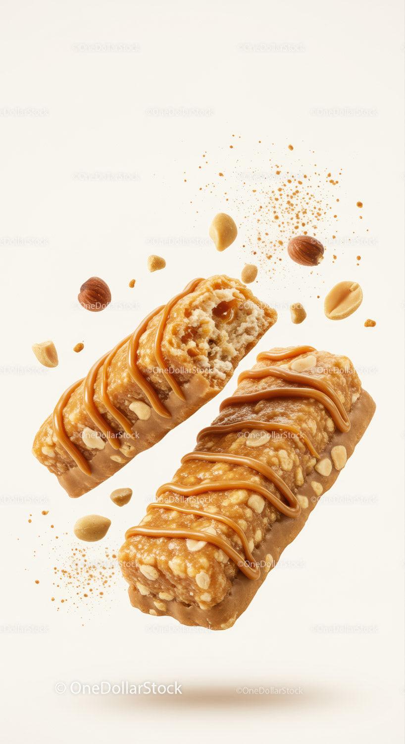 Caramel Drizzled Nutty Granola Bars with Peanuts