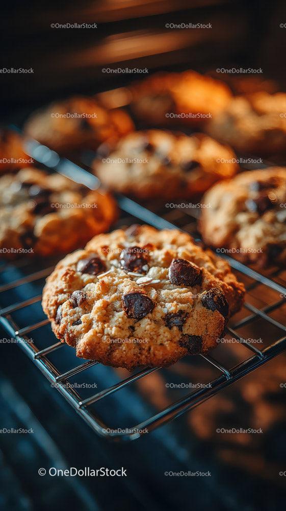 Freshly Baked Chocolate Chip Cookies on Cooling Rack Stock Photo Bundle preview 16