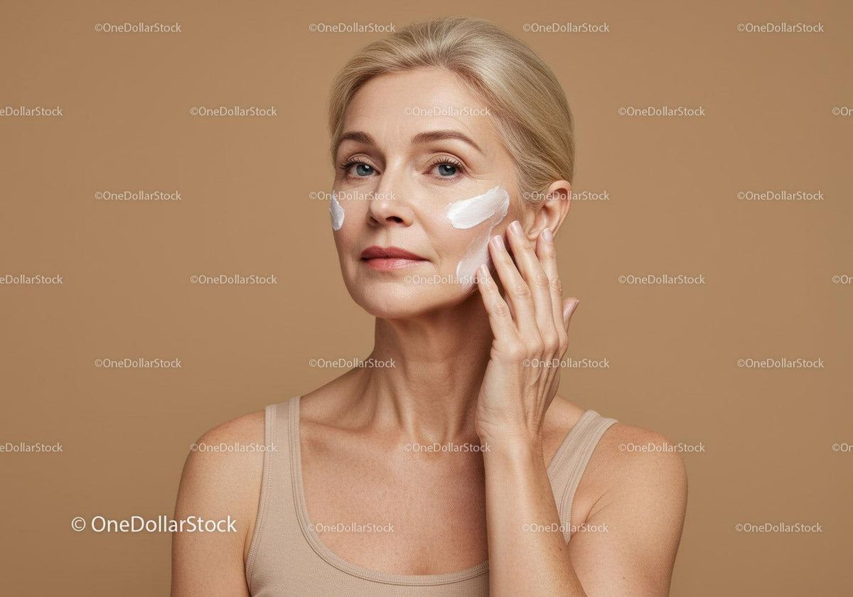 Elegant Mature Woman Applying Skin Cream for Youthful Aging