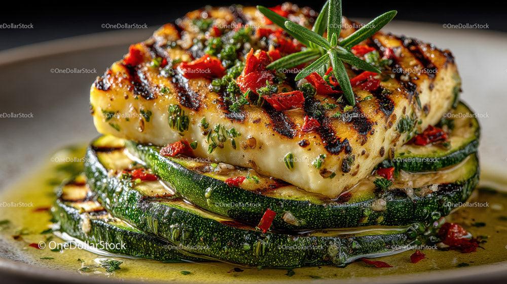 Grilled Zucchini Slices on Black Slate Plate with Char Marks Stock Photo Bundle preview 14