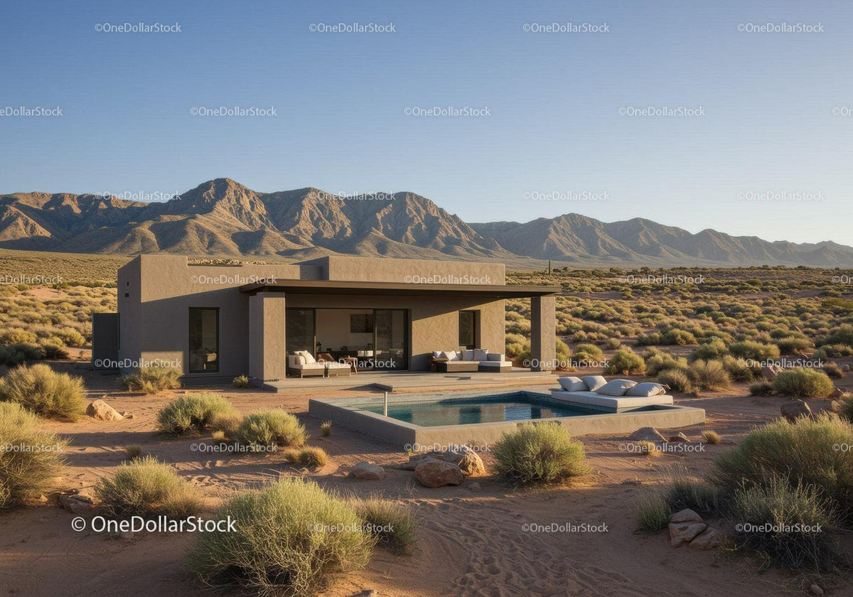 Modern Desert House with Outdoor Pool and Mountain View