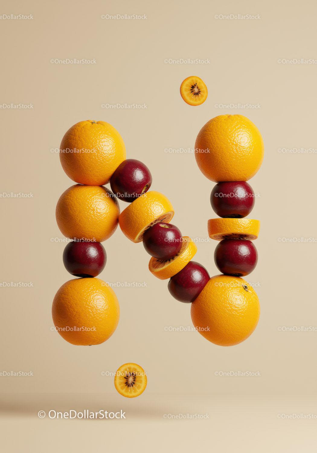 Creative Letter N Made of Floating Fresh Fruits