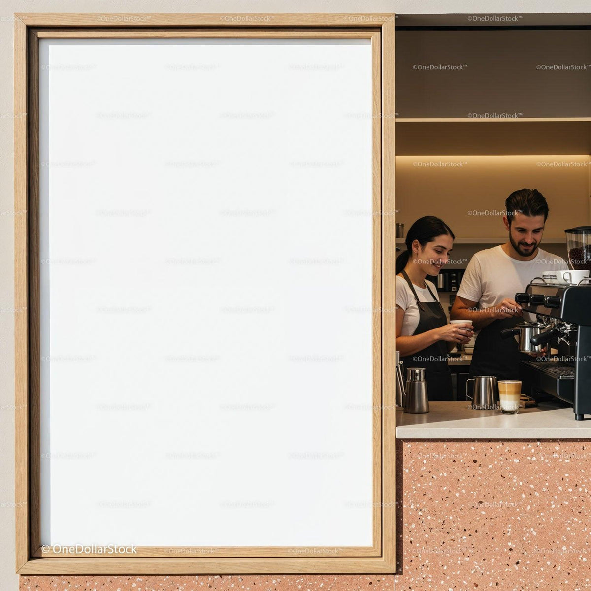 Baristas Preparing Coffee Drinks in Modern Cafe Interior JPG Mockup Image preview