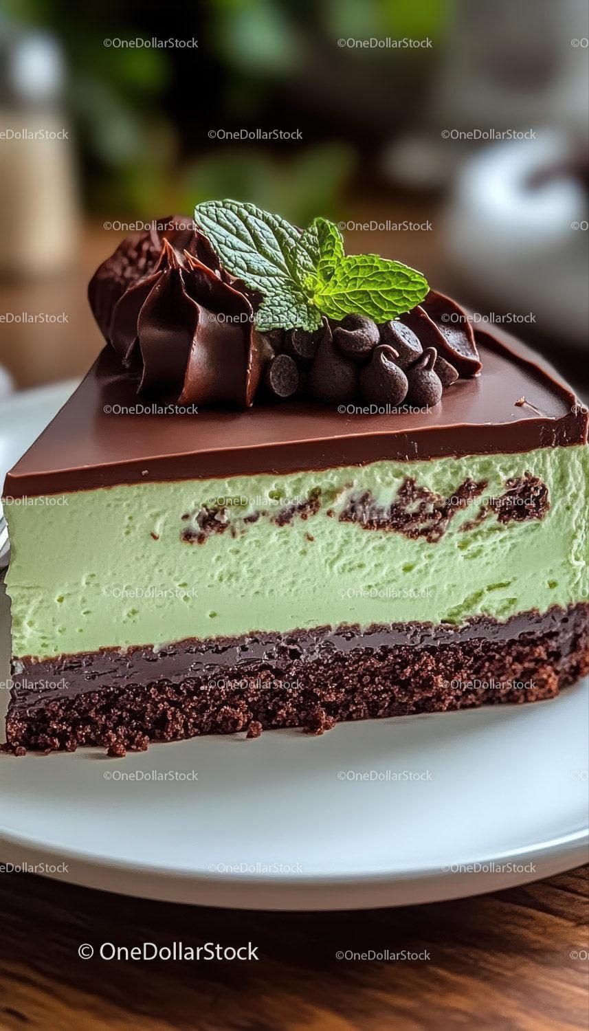 Creamy Mint and Chocolate Layered Cheesecake with Chocolate Flakes Stock Photo Bundle preview