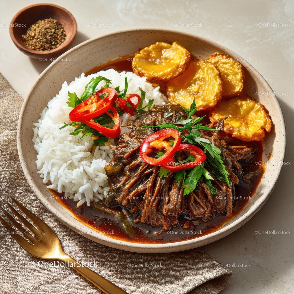 Savory Asian Dish with Rice, Vegetables, and Grilled Plantains 32 JPG Files digital asset preview