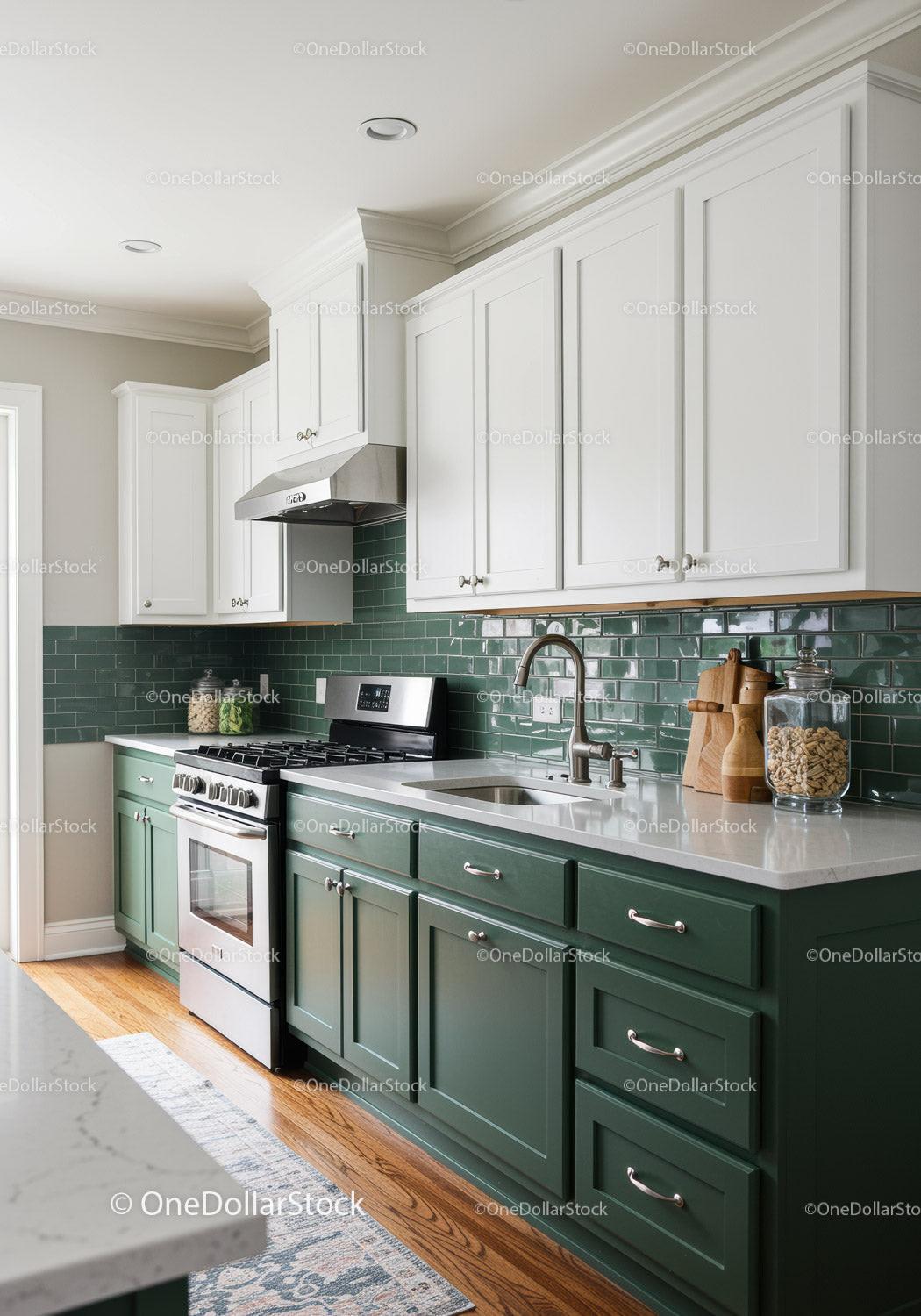 Modern Kitchen with Green Cabinets and Contemporary Design
