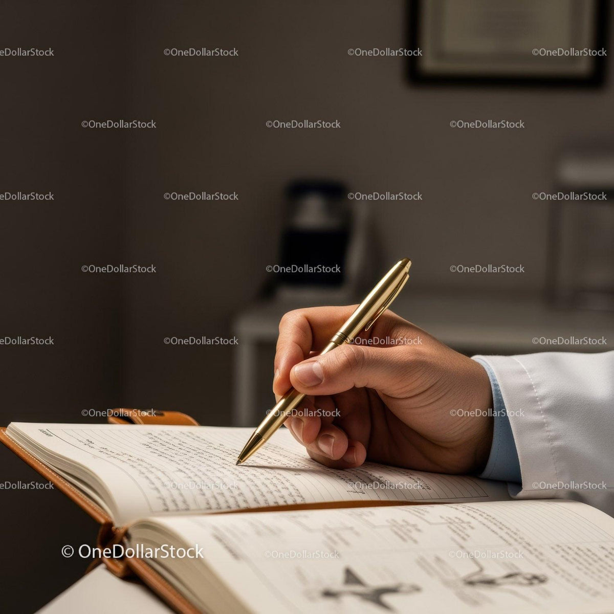 Close-up of a Doctor Writing Notes in a Medical Journal in a Clinical Setting