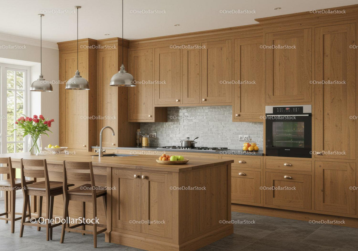 Bright Modern Kitchen with Wooden Cabinets and Natural Light