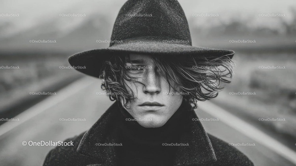 Stylish Young Man with Wet Hair Outdoors in Moody Black and White Portrait