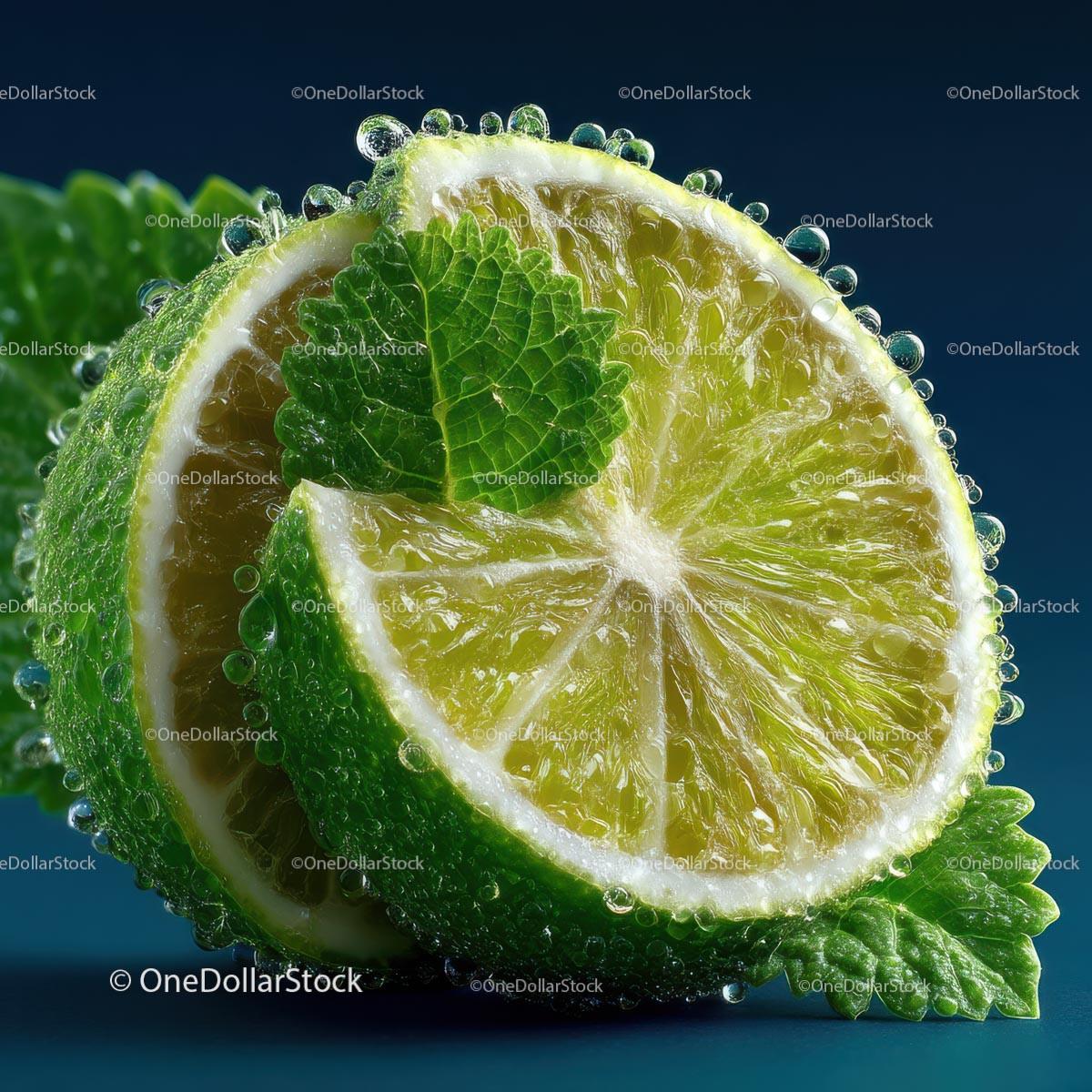 Close-Up of Fresh Lime with Mint Leaf and Water Droplets Stock Photo Bundle preview 27