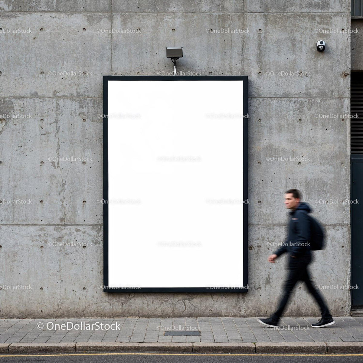 Modern street with blank billboard on concrete wall JPG Mockup Image preview