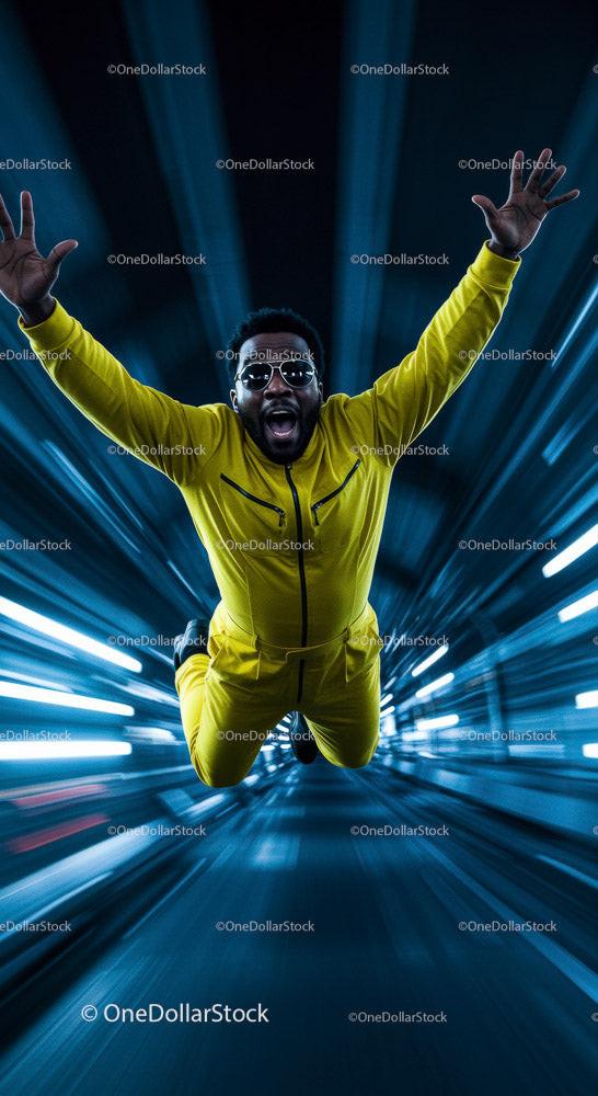 Dynamic Man in Yellow Jumpsuit Against Futuristic Background Stock Photo Bundle creative preview 4
