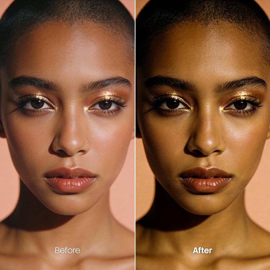 Before and after Cinematic Portrait LUT Pack effect