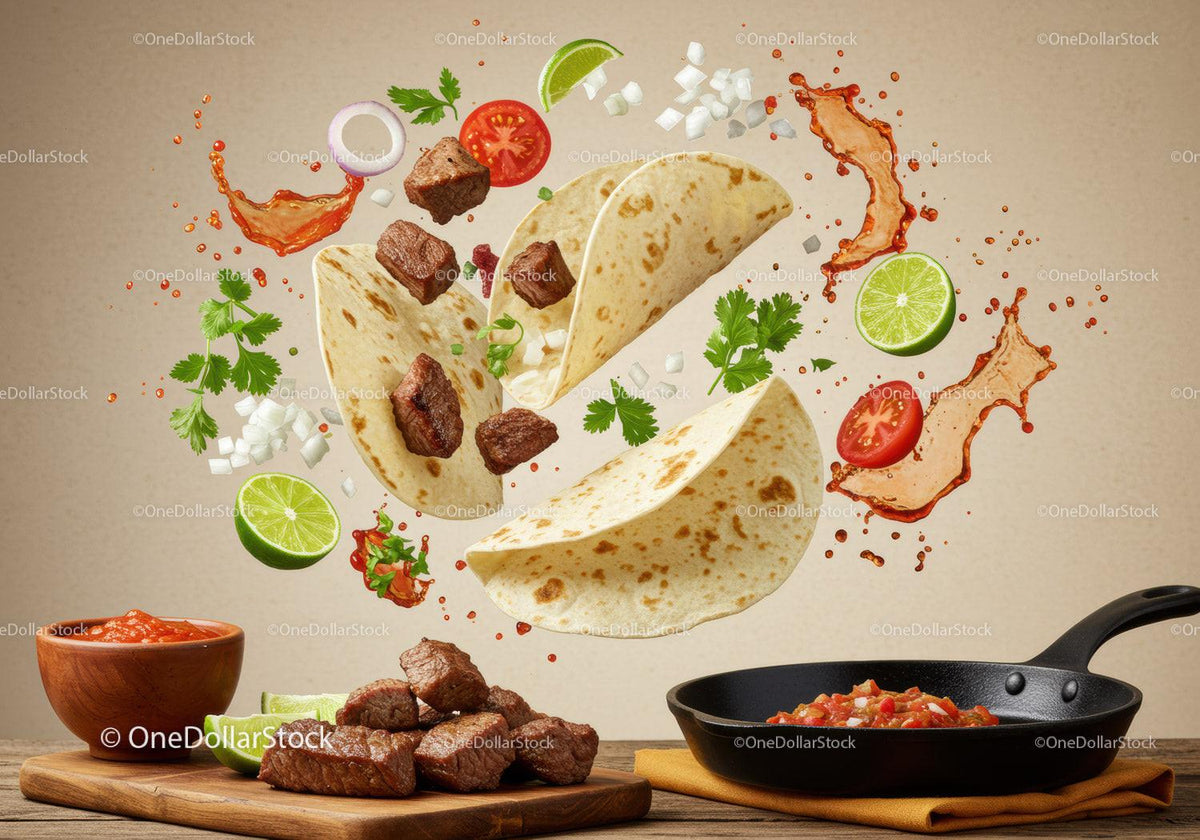 Deconstructed grilled beef tacos with fresh ingredients