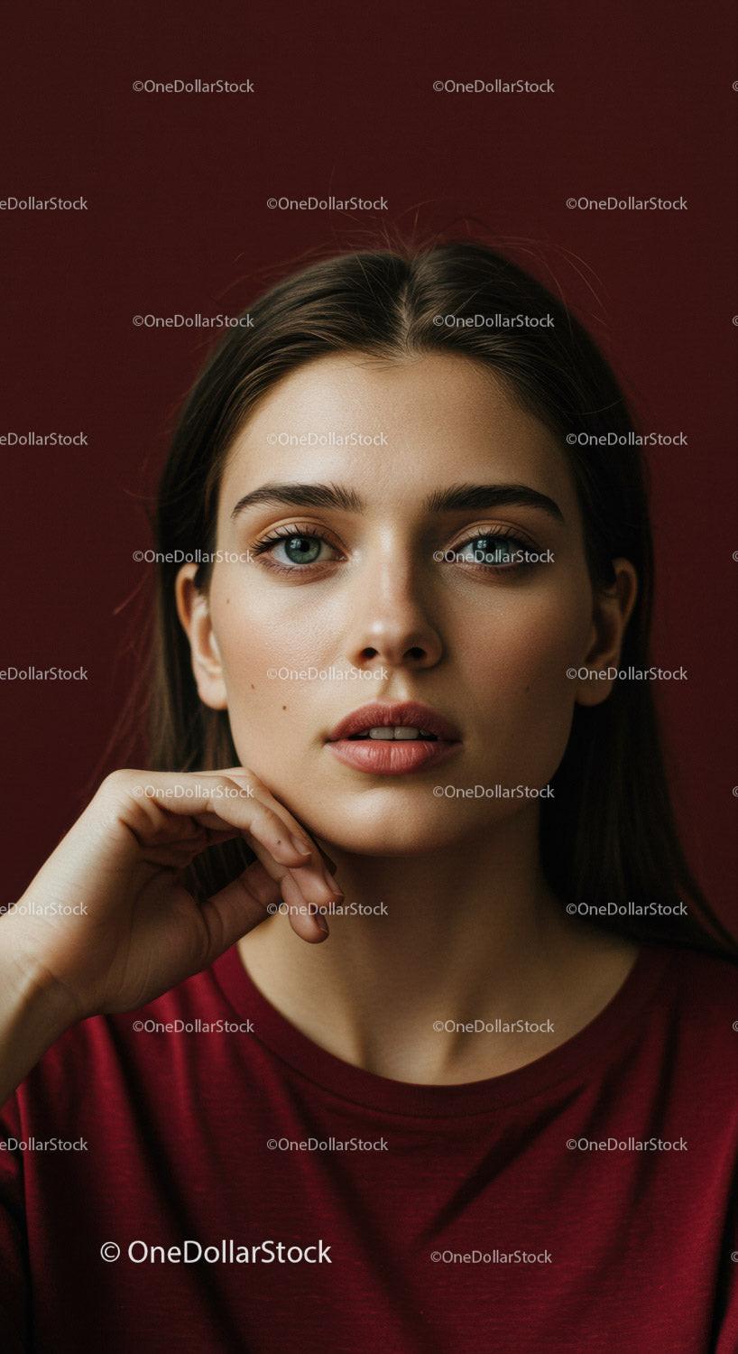 Thoughtful young woman with natural makeup and casual look