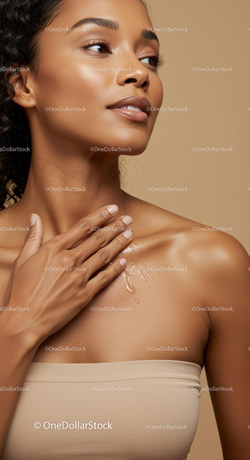 Elegant Portrait of a Woman with Glowing Skin and Natural Makeup