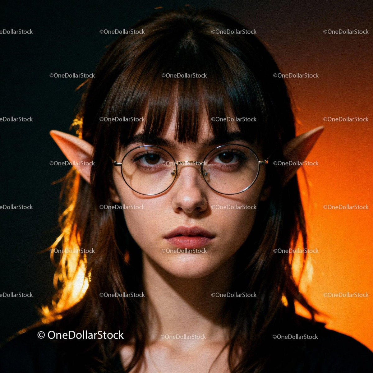 Young Woman with Elf Ears and Glasses in Warm Light