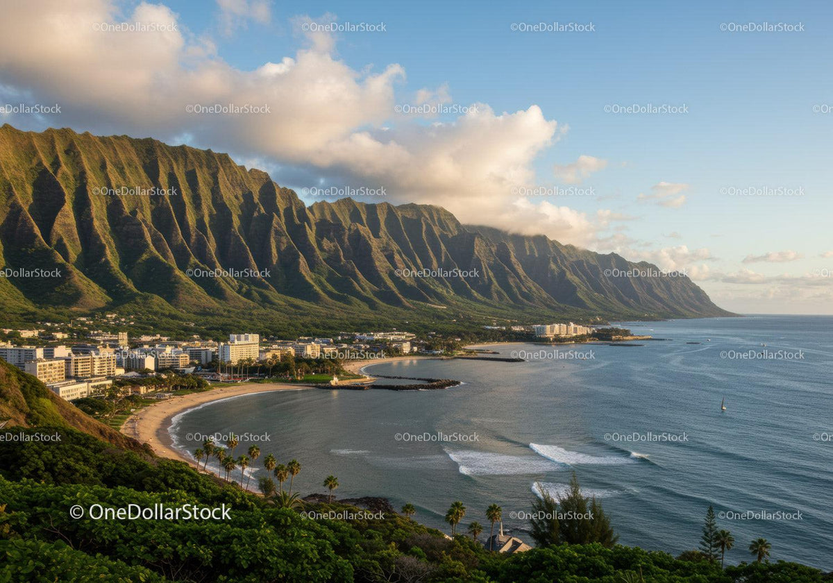 Scenic Coastal Mountain Range with Ocean, Beaches and Tropical Vegetation