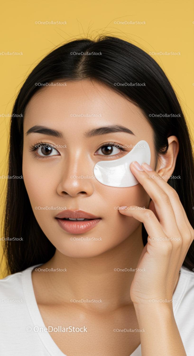 Woman Applying Eye Patches for Skincare and Facial Care