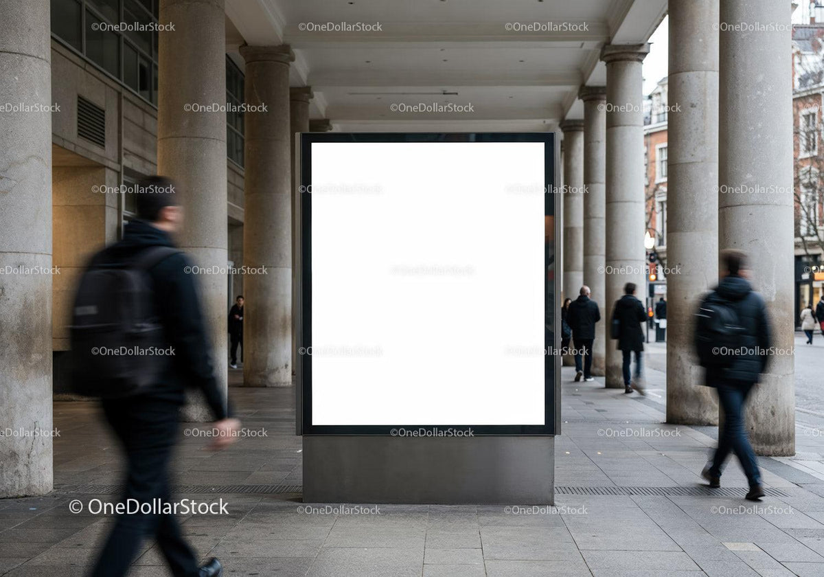 Blank urban billboard on busy pedestrian street JPG Mockup Image preview