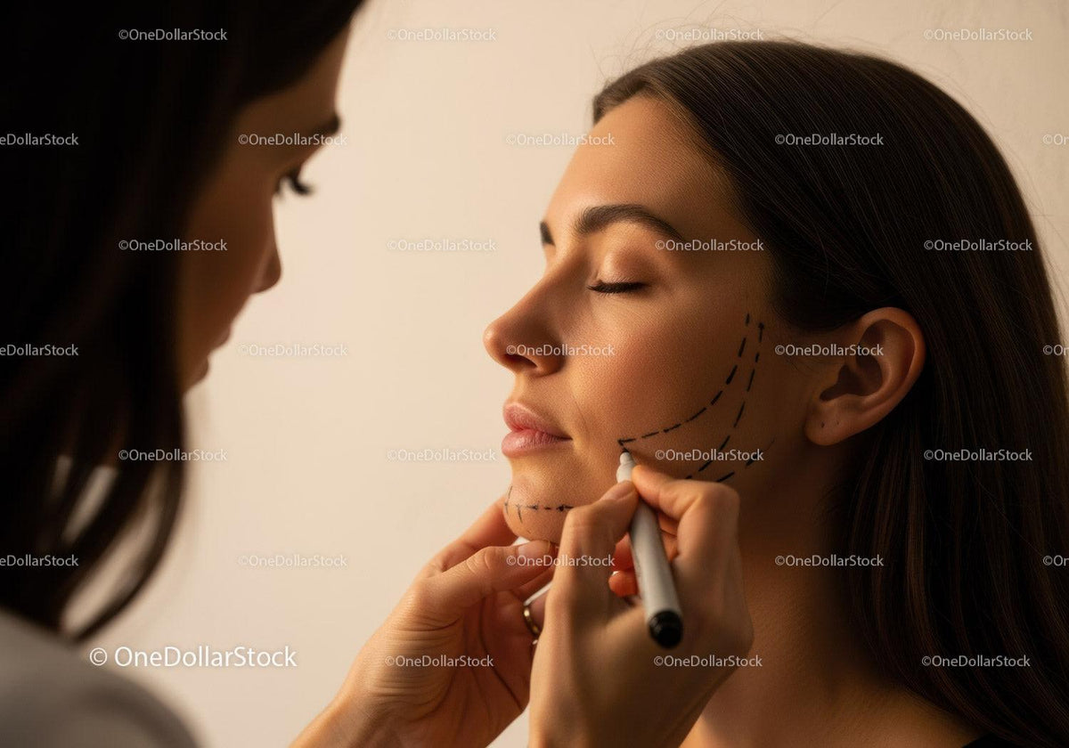 Woman with Facial Markings Getting Cosmetic Surgery in Clinic