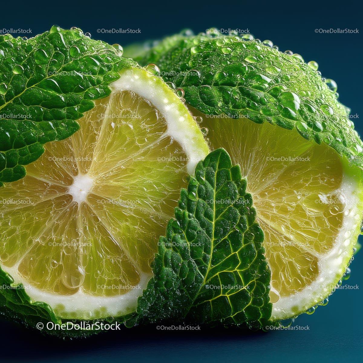 Close-Up of Fresh Lime with Mint Leaf and Water Droplets Stock Photo Bundle preview 11