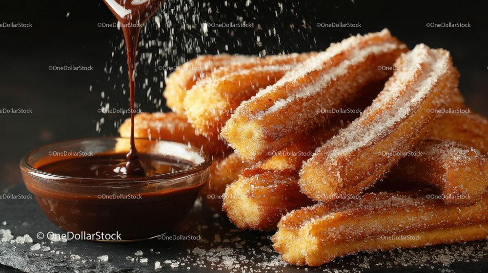 Crispy Sugar-Coated Churros with Chocolate Dipping Sauce Stock Photo Bundle preview