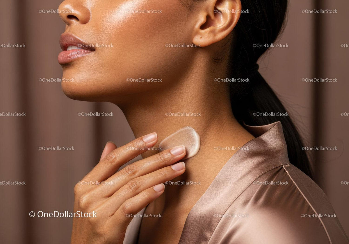 Close-up of a Woman Applying Skincare Cream on Her Face and Neck