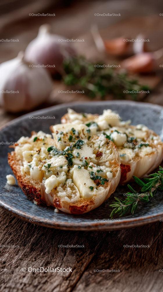 Roasted Garlic Cloves with Rosemary on Rustic Wooden Table Stock Photo Bundle preview 26