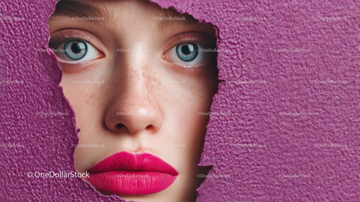 Captivating Female Portrait with Vibrant Pink Lipstick Stock Photo Bundle creative preview 4