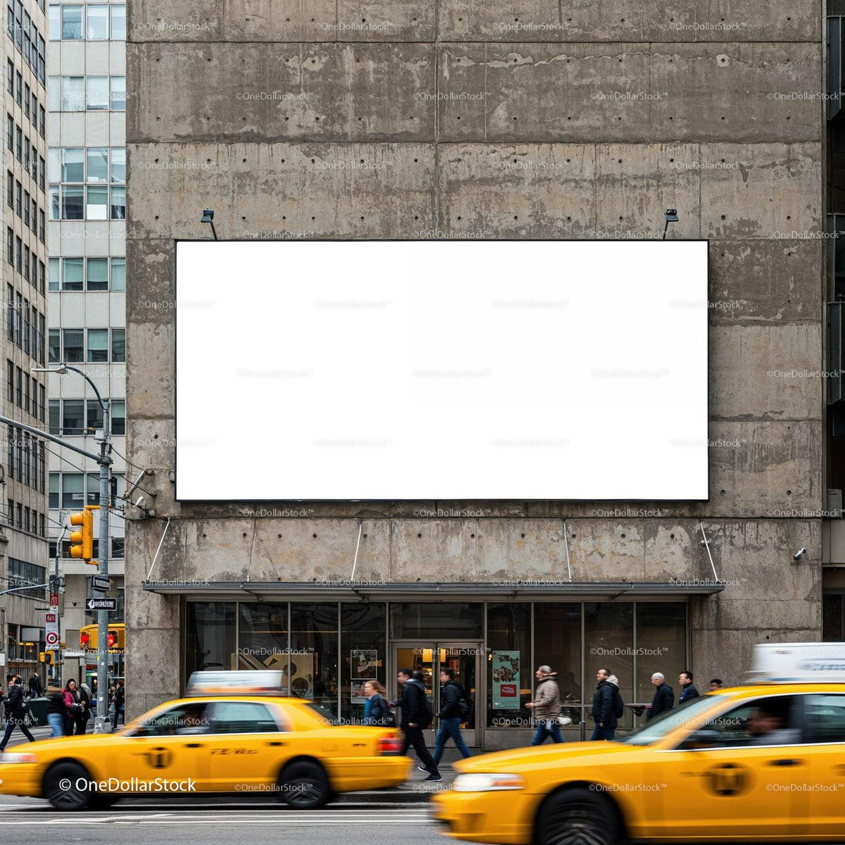 Blank Advertising Billboard in Busy Urban Street Scene JPG Mockup Image preview