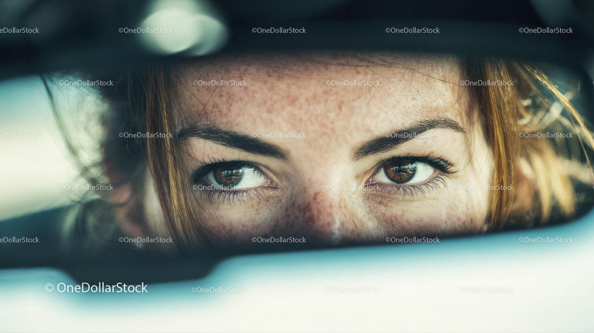 Close-up of Woman with Brown Eyes and Freckles Looking Outdoors