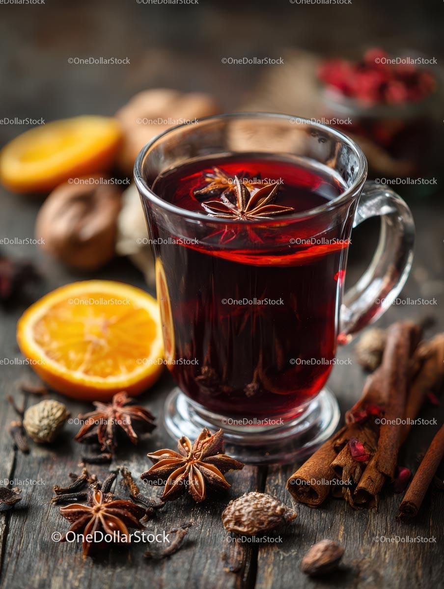Delicious Mulled Wine with Spices and Orange Slices Stock Photo Bundle preview 6