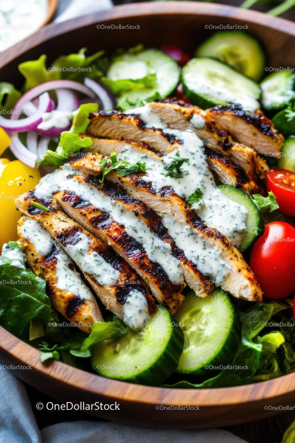 Grilled Chicken Salad with Fresh Vegetables and Herb Dressing (32 Images)