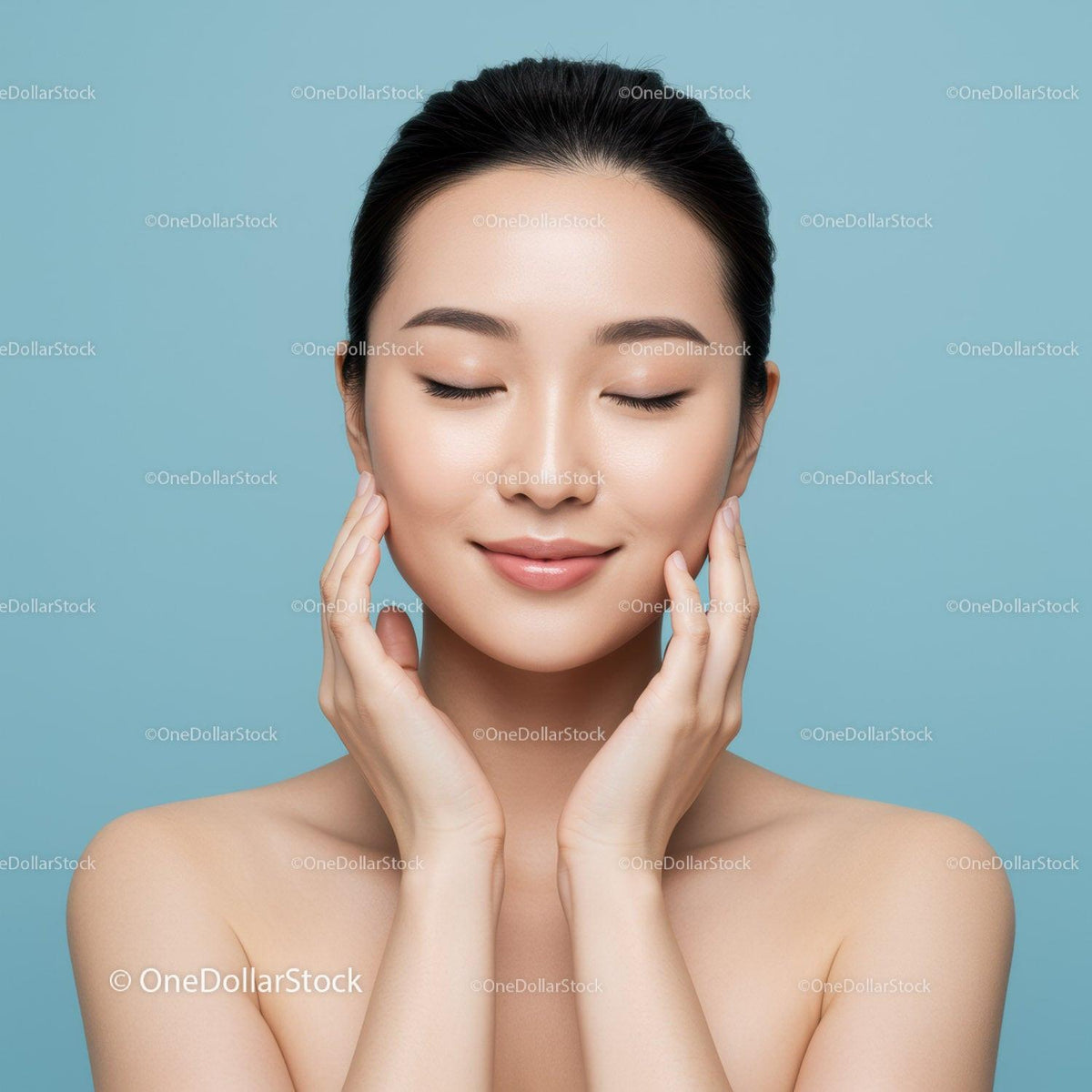 Portrait of a Calm Young Woman with Glowing Skin and Serene Expression