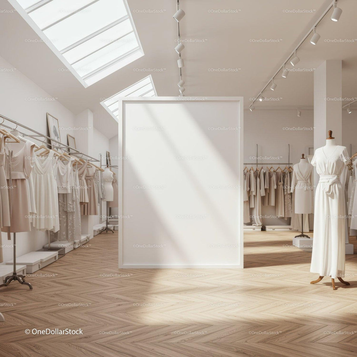 Minimalist bridal boutique with elegant wedding dresses JPG Mockup Image preview