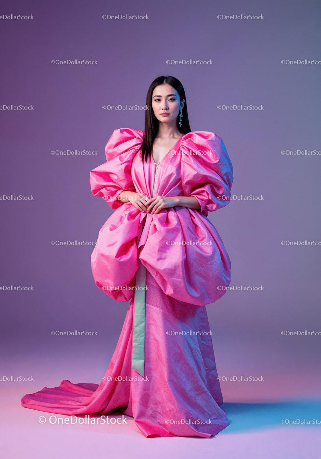 Elegant Female Model in Pink Dress with Vibrant Studio Lighting Stock Photo Bundle preview 18