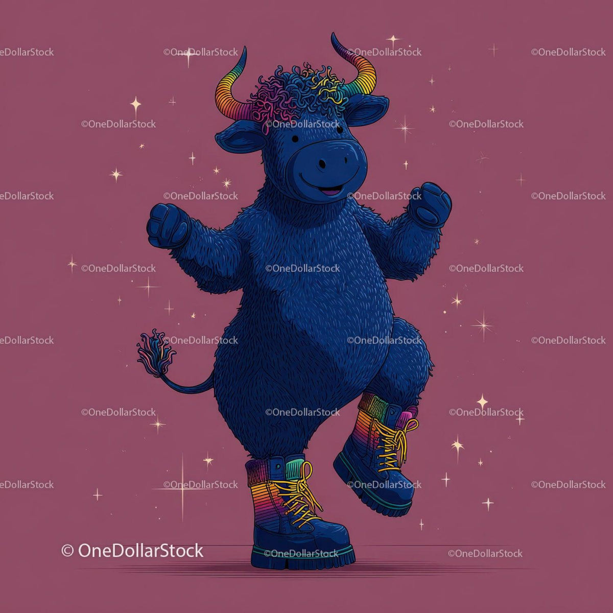 Colorful Furry Mascot with Rainbow Horns Wearing Boots and Smiling Stock Photo Bundle creative preview 4
