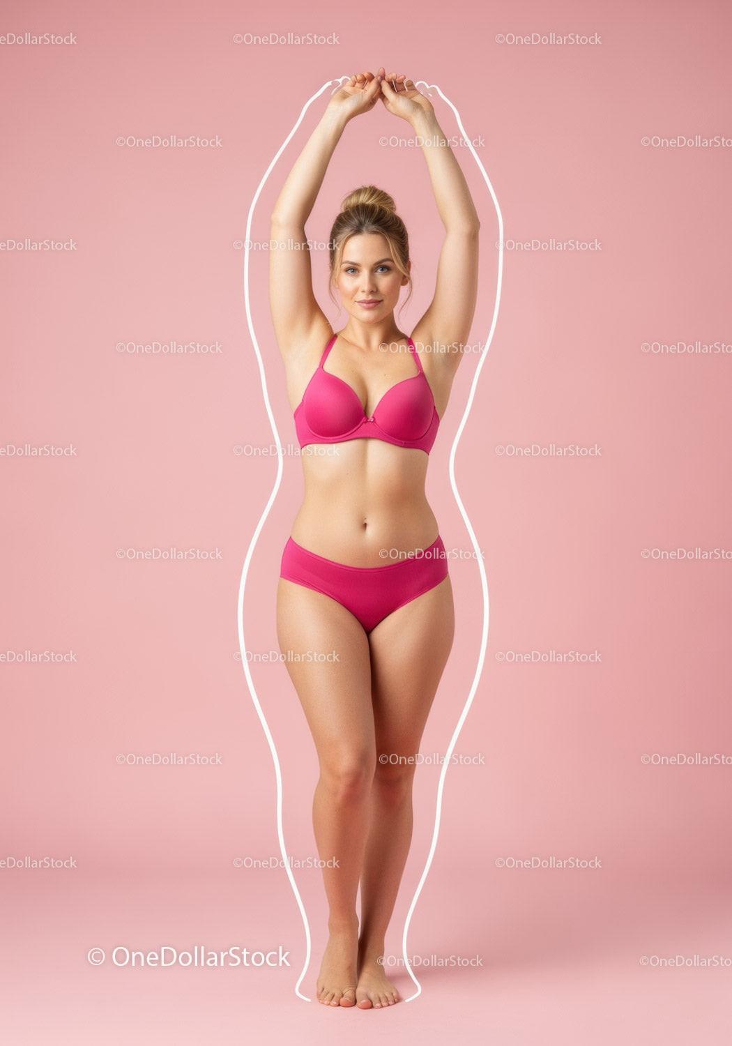 Elegant Woman in Pink Lingerie Performing Stretching Yoga Pose