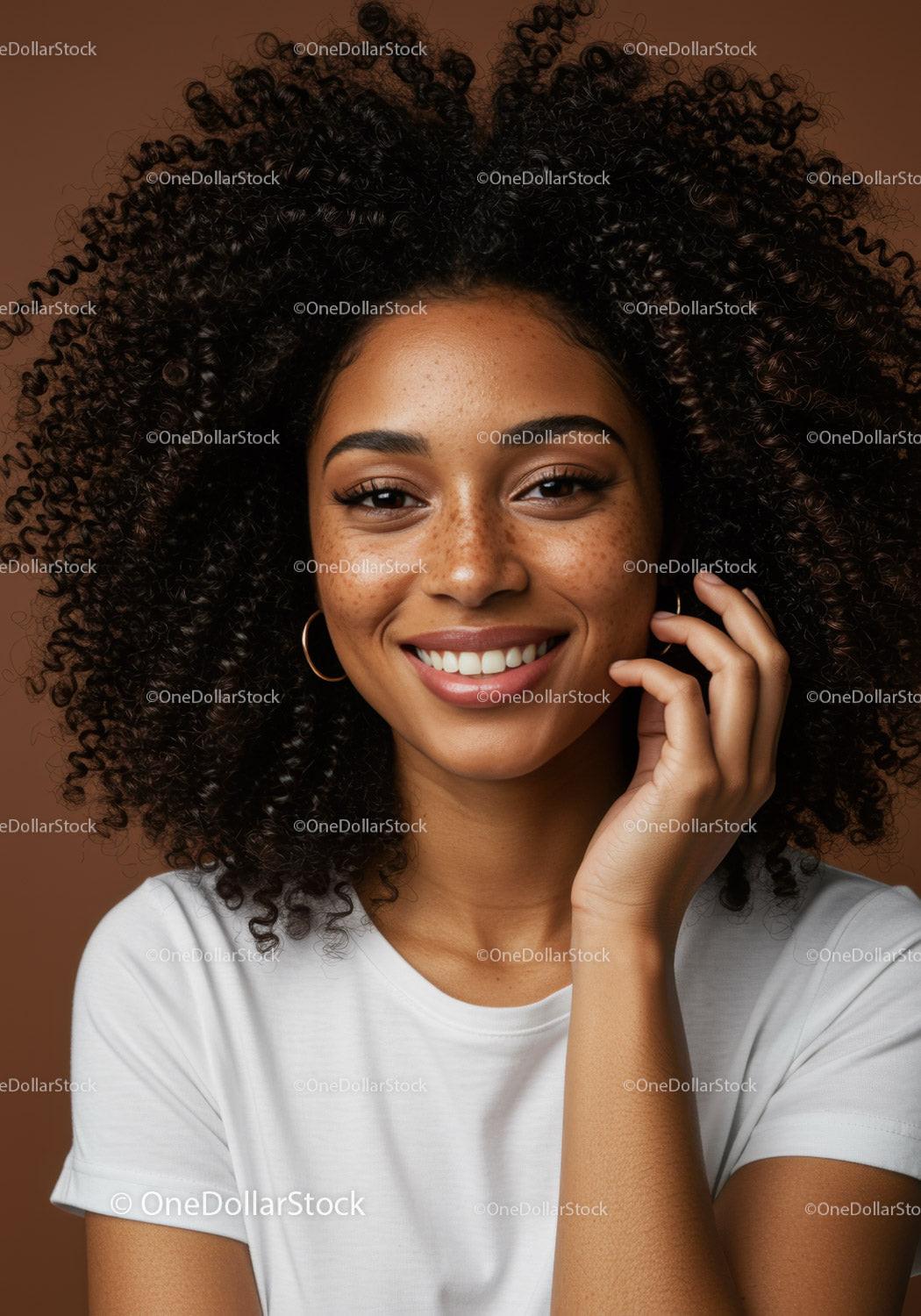 Happy African American Woman with Curly Hair and Bright Smile