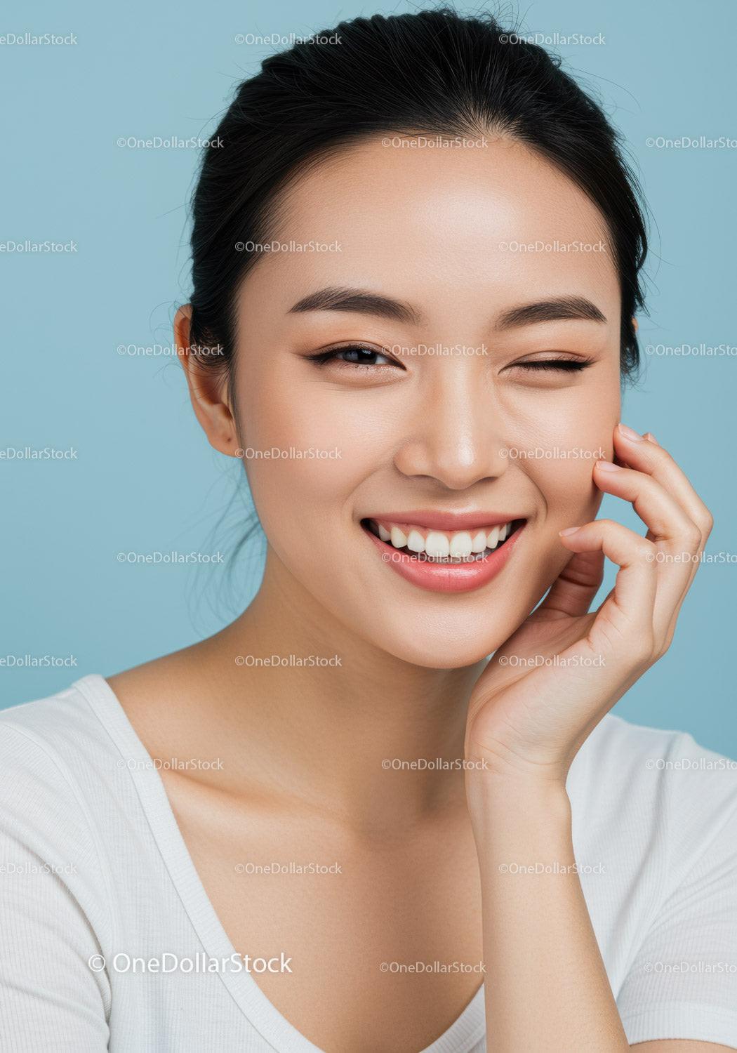Happy Girl Winking With Bright Smile and Radiant Skin