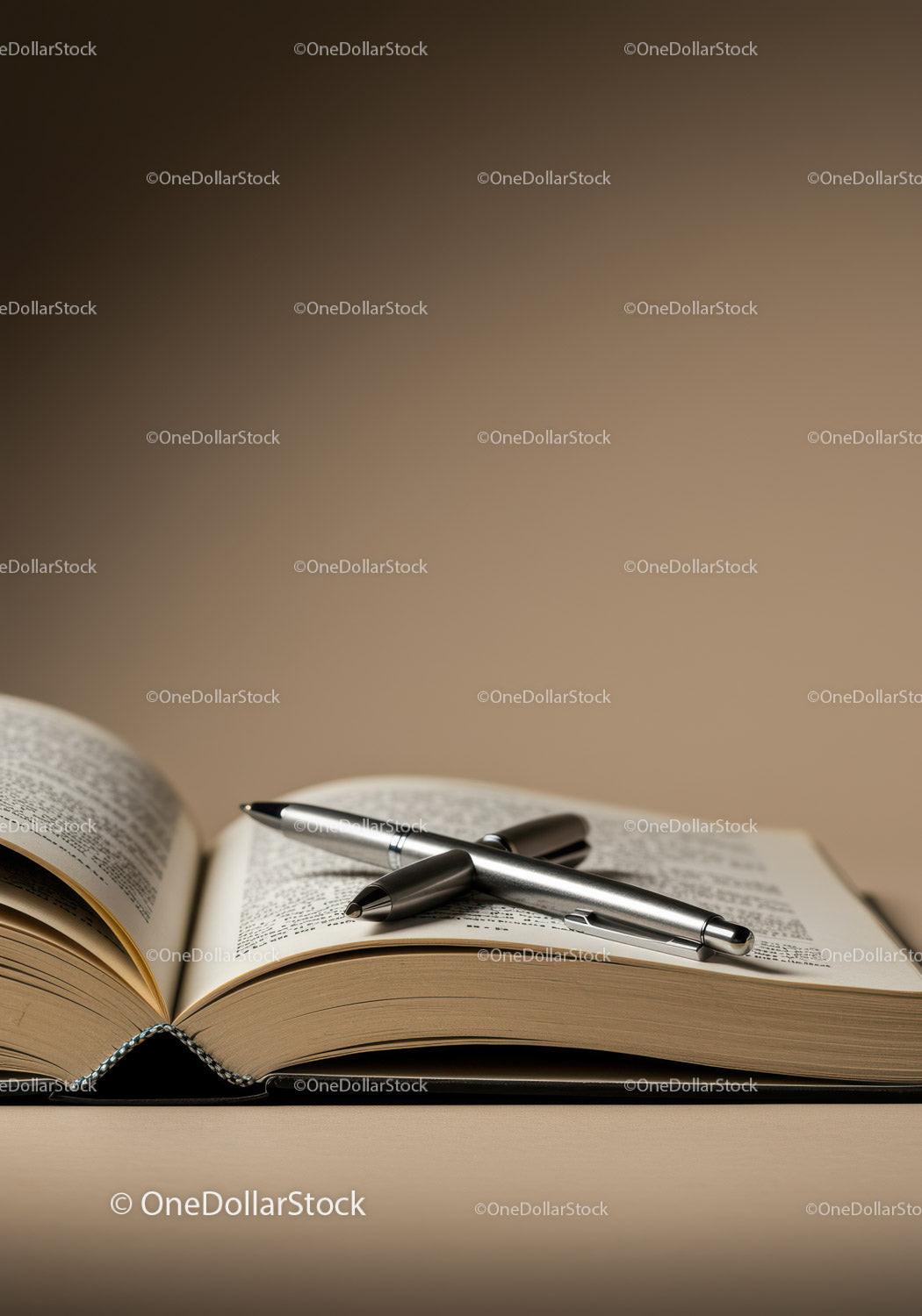 Open Book with Pens on Desk for Study and Learning
