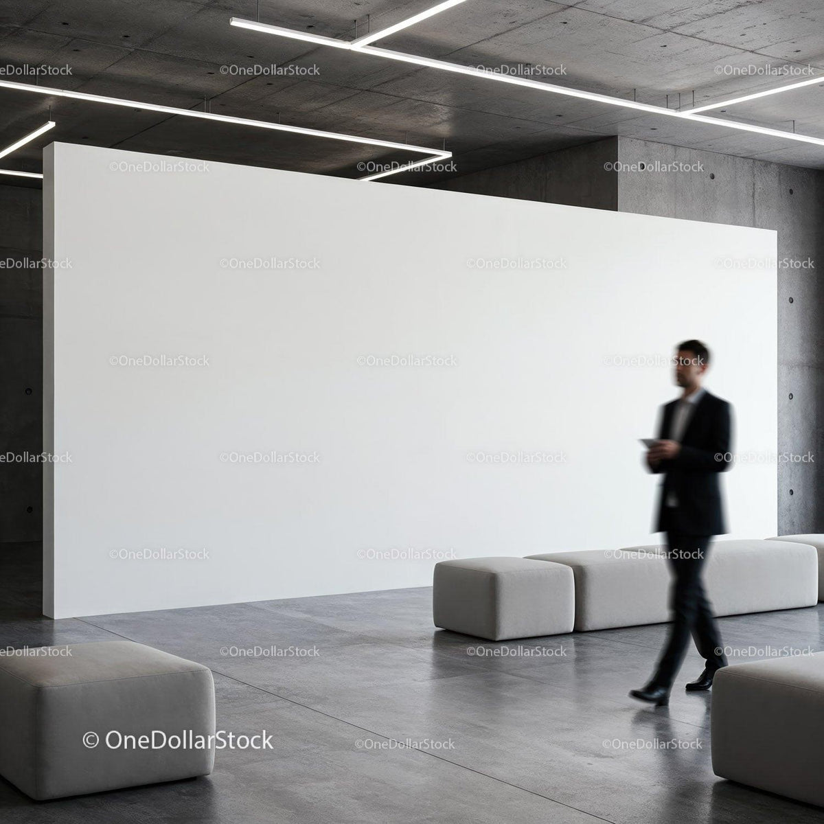 Businessman walking in modern minimalistic lobby space JPG Mockup Image preview