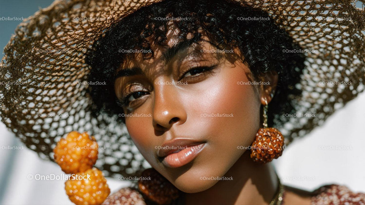 Elegant Woman Wearing Wide Brim Straw Hat with Summertime Style Stock Photo Bundle preview 19