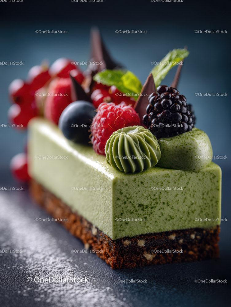 Green Matcha Cake with Chocolate Base and Artistic Garnish Stock Photo Bundle preview 15