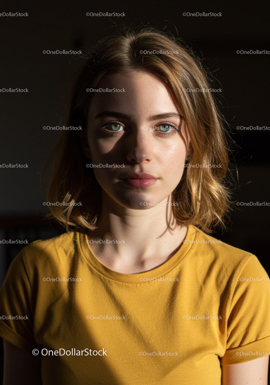 Natural Light Young Woman Portrait with Short Hair and Casual Style